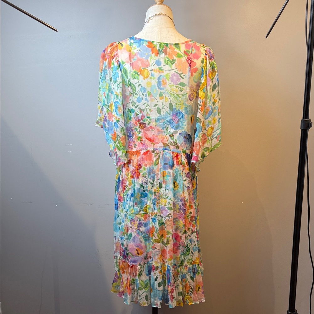Johnny Was Silk Floral Mini Dress Boho Ruffle Hem Slip Lined Size M - Picture 7 of 8